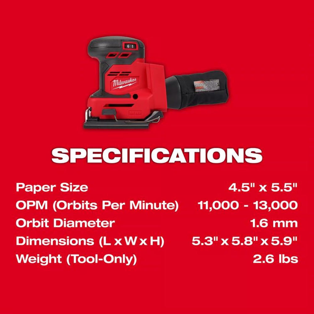 Milwaukee M18 Cordless 1/4 Sheet Orbital Finishing Sander Tool Only 1667