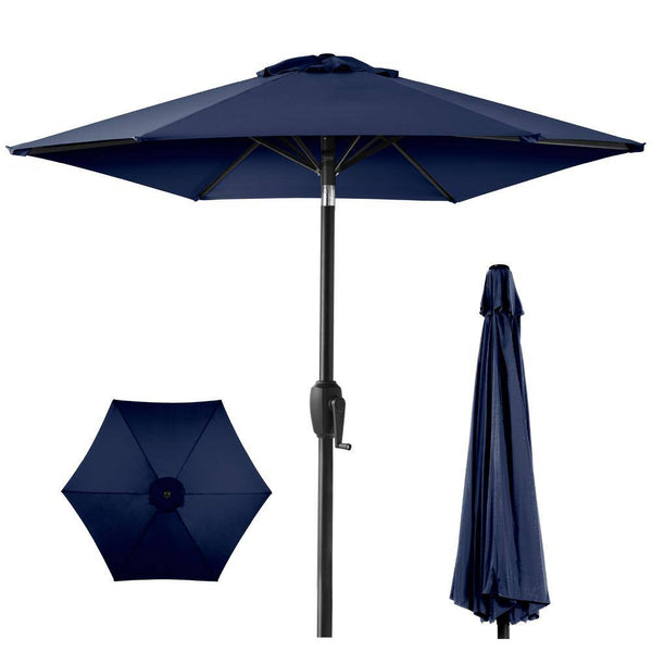 7.5 ft Heavy-Duty Outdoor Market Patio Umbrella with Push Button Tilt, Easy Crank Lift in Navy Blue 1738 -L14-1926