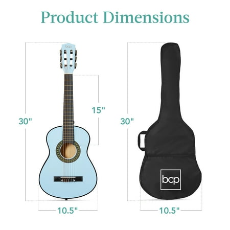 Best Choice Products 30in Kids Acoustic Guitar Beginner Starter Kit with Tuner, Strap, Case, Strings - Light Blue - K7 - 1561