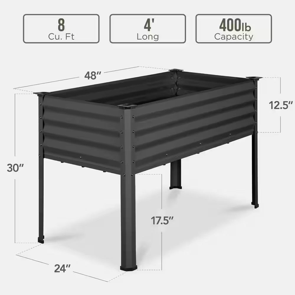 48 in. x 24 in. x 30 in. Charcoal Rectangle Galvanized Steel Raised Garden Bed Planter Box - E7 - 1022