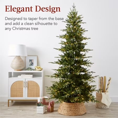 Best Choice Products 24in Woven Hyacinth Christmas Tree Collar, Tree Skirt Accessory w/ Cord Cut-Out - Natural -E2-1648