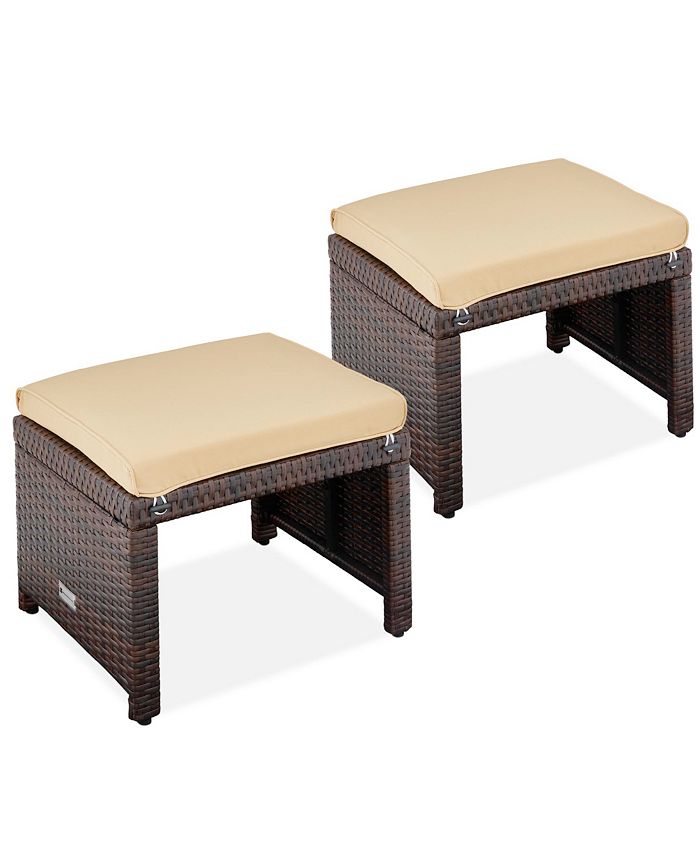 Best Choice Products Set of 2 Multipurpose Patio Wicker Ottomans w/ Removable Cushions - Brown -L2-0016