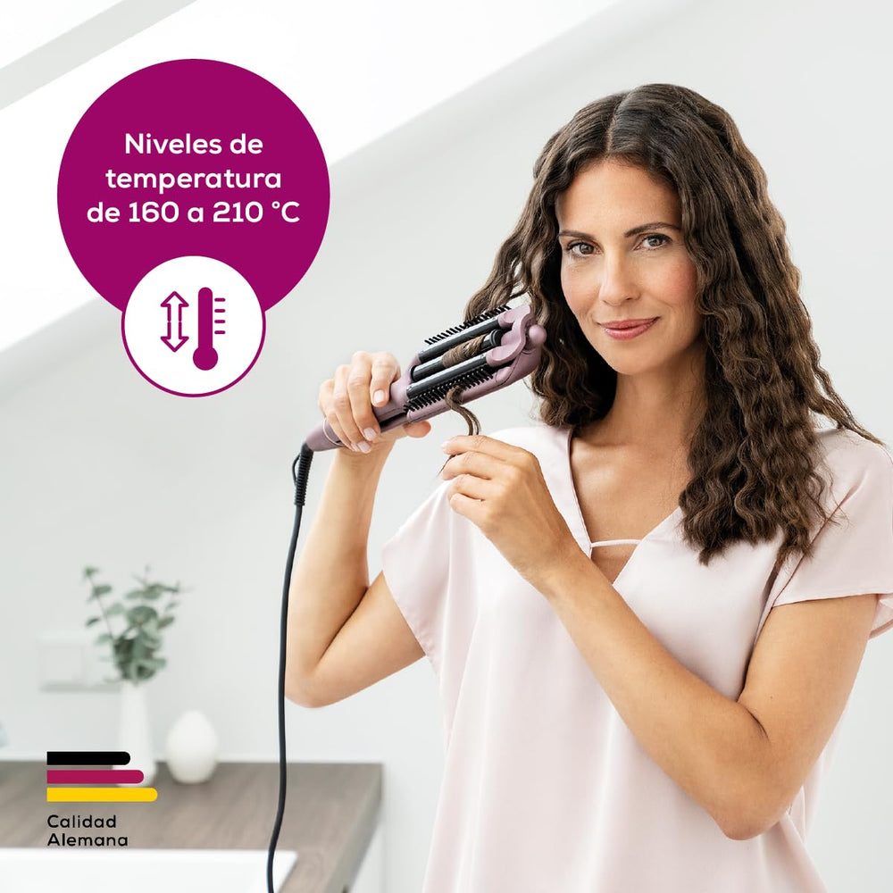Beurer HT65 4-in-1 Wave Styler, 3 Barrel Curling Iron and Crimper, Adjustable Deep Hair Waver Wand for Beach, Mermaid, Natural, and Water Waves, Curls, Crimps, Hot Styling Tools -E7-1749
