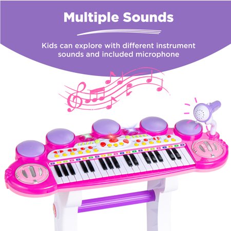 Best Choice Products 37-Key Kids Electronic Piano Keyboard w/ Multiple Sounds, Lights Microphone, Stool - Pink -A4-0467