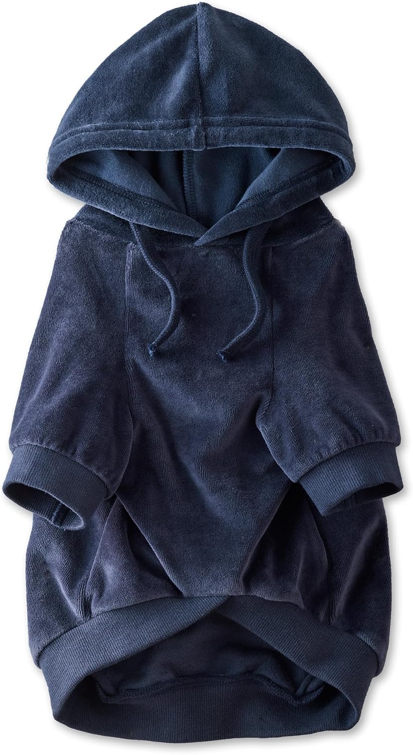 Pet Passion Cooper II Organic Cotton Velour Dog Hoodie Pet Coat for Small, Medium and Large Dogs, Navy, Large - F13 - 227