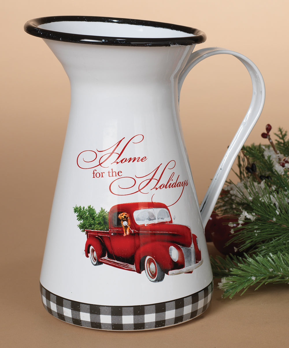 White & Black Gingham 'Home for the Holidays' Metal Pitcher - C9 - 440