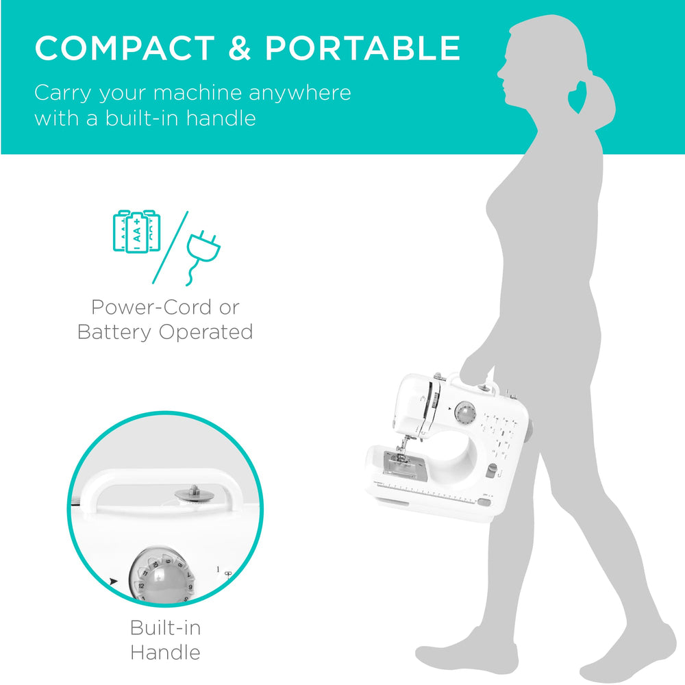 Best Choice Products 6V Portable Sewing Machine 42-Piece Beginners Kit w/ 12 Stitch Patterns - Gray/White 1798