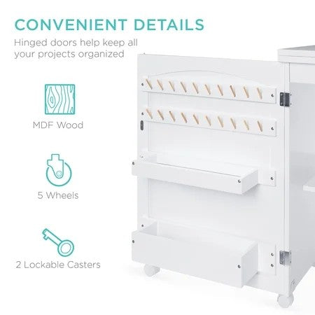 Best Choice Products Sewing Machine Table & Desk w/ Craft Storage and Trays - White B1244