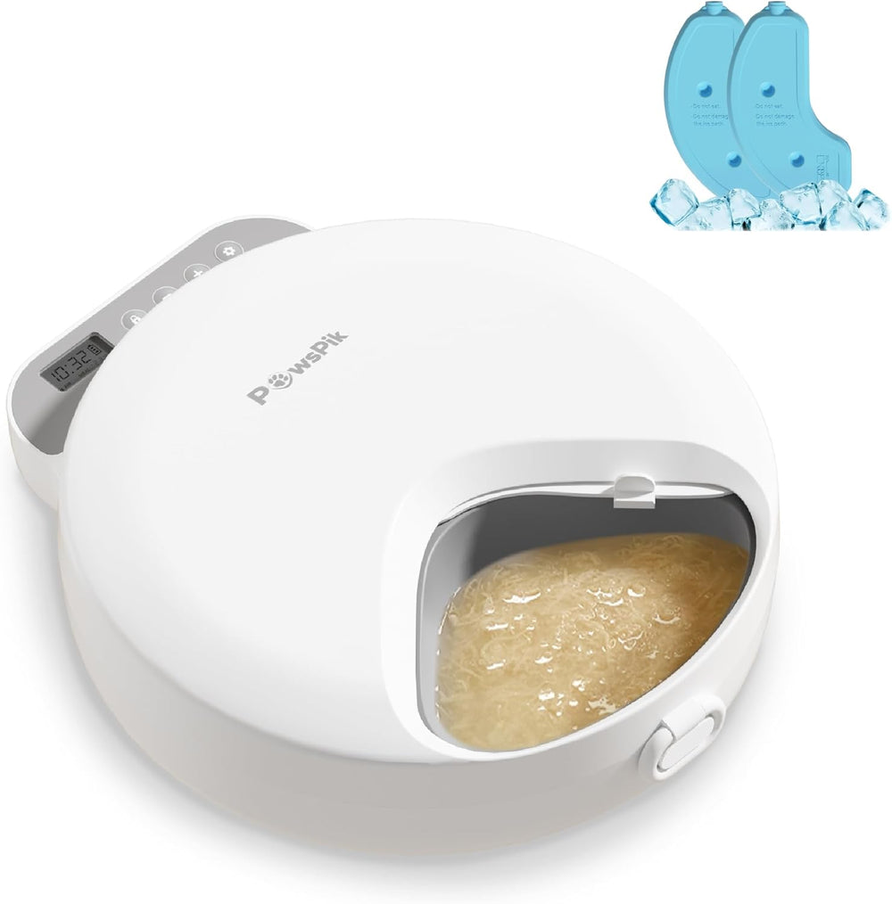 PawsPik Smart 4-Meal Automatic Pet Feeder   Programmable Timer for Wet & Dry Food, Cordless, with Ice Packs   Dog & Cat Feeder, White, 4-Cup Capacity - G5 - 1941