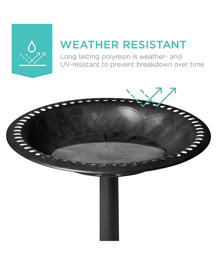 Best Choice Products Outdoor Rustic Pedestal Bird Bath Accent for Garden, Yard w/ Fleur-de-Lis Accents - Black -a10-0603