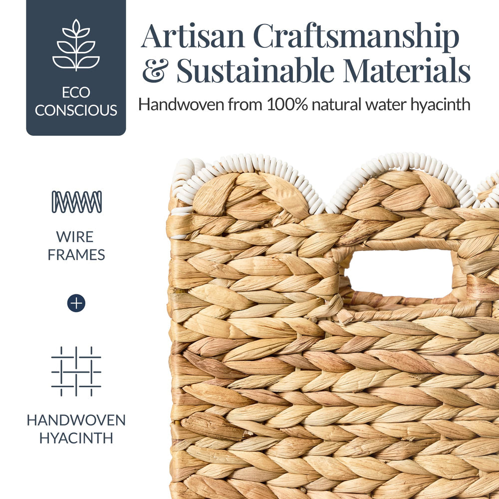 Best Choice Products Scalloped 13 x 13in Hyacinth Storage Basket Set of 5 - Natural with White Trim - G1 - 1588