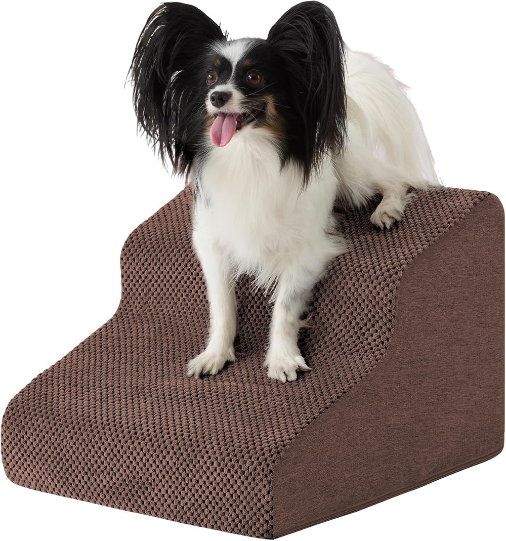 Dog Stairs for Small Dogs 11.5  H, 2-Step Dog Steps for Bed, Pet Stairs and Ramp for Dogs and Cats to Get on Beds, Couch, Non-Slip Balanced Pet Steps with Waterproof Cover, Brown - J3 - 1985