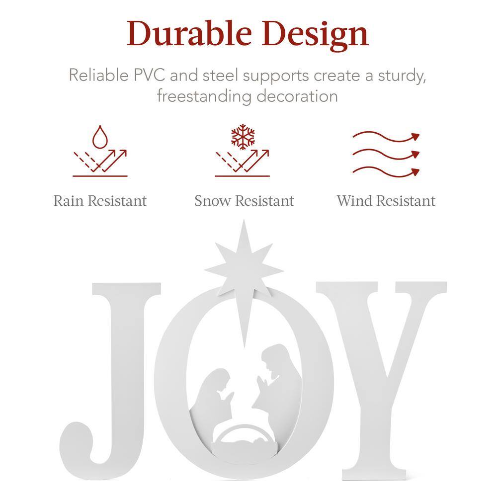 46 in. White Outdoor JOY Christmas Nativity Yard Decor - E4 - 1633