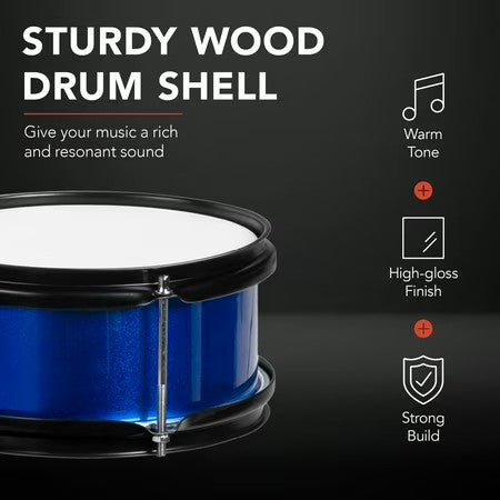Best Choice Products Kids Beginner 3-Piece Drum, Musical Instrument Set w/ Sticks, Cushioned Stool, Drum Pedal - Blue - E2 - 962