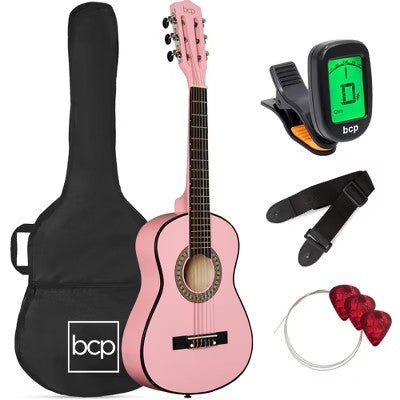 Best Choice Products 30in Kids Acoustic Guitar Beginner Starter Kit with Tuner, Strap, Case, Strings - Pink - E5 - 993