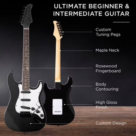 Best Choice Products 39in Full Size Beginner Electric Guitar Kit with Case, Strap, Amp, Whammy Bar - Jet Black -F1-1602