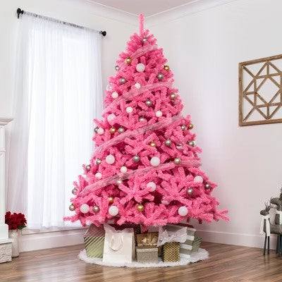 Best Choice Products 7.5ft Artificial Christmas Full Tree Festive Holiday Decoration w/ 1,749 Branch Tips, Stand - Pink - B6 - 473