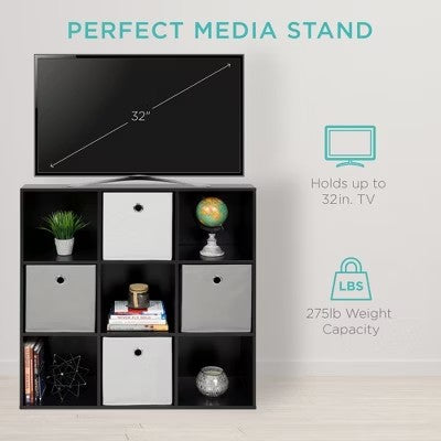 Best Choice Products 9-Cube Bookshelf, Display Storage System, Compartment Organizer w/ 3 Removable Back Panels - Black - D9 - 1469