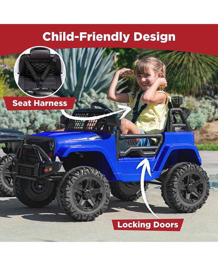 Best Choice Products 12V Kids Ride On Truck Car w/ Parent Remote Control, Spring Suspension, LED Lights - Blue -H2-1667