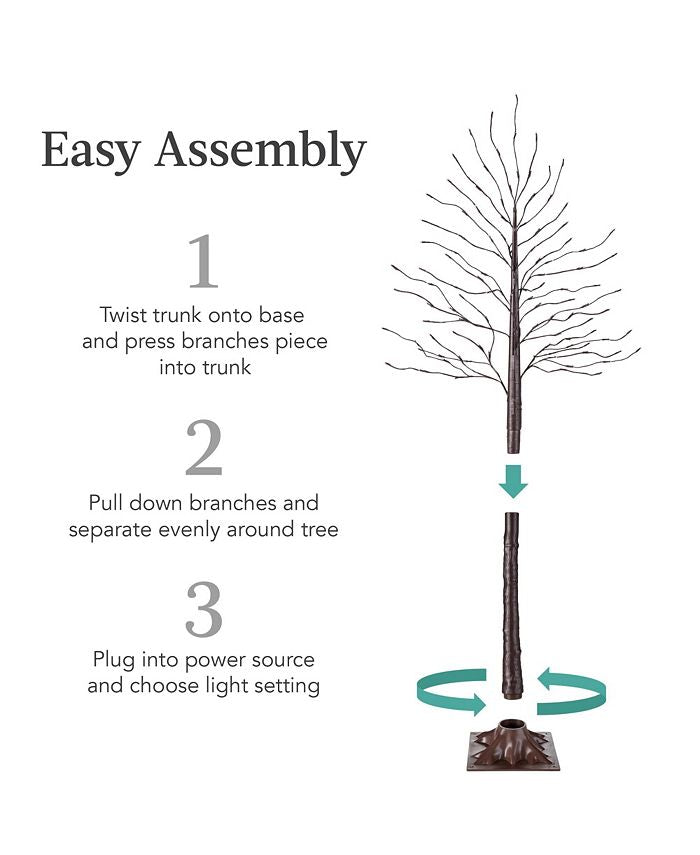 Best Choice Products Set of 3 Lighted Twig Birch Trees, 4ft, 6ft, 8ft w/ 300 LEDs, Warm White, Multicolor Lights - Brown - E11 - 1085