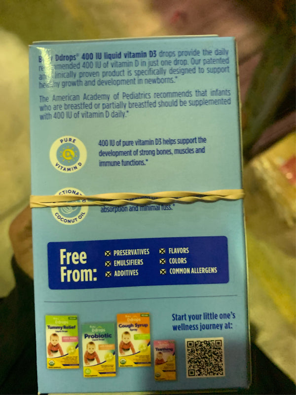 (Lot of 2) Ddrops Baby Vitamin D 400 IU Organic Liquid Drops - 0.06 fl oz - B7-0400 -B7-0402