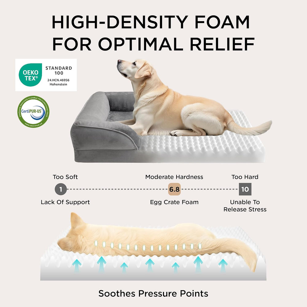 Bedsure Orthopedic Dog Bed Medium Size Dogs - Washable Small Medium Dog Cat Bed Waterproof, Comfort Cats Couch Sofa with Washable Removable Cover, Pets Bed with Nonskid Bottom, Grey - A6 - 509