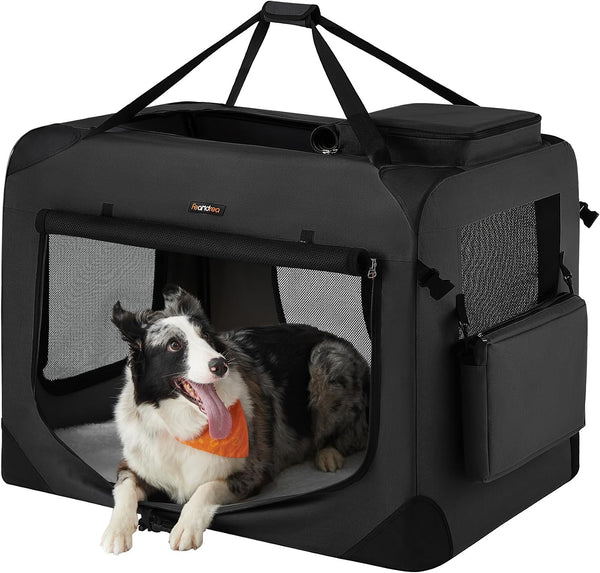 Feandrea 36 Inches Collapsible Soft Dog Crate, Portable Travel Dog Crate for Indoor and Outdoor Use, Dog Carrier Kennel with Safety Zippers, for Living Room, Car, Travelling, Camping, Black M7 - 1654