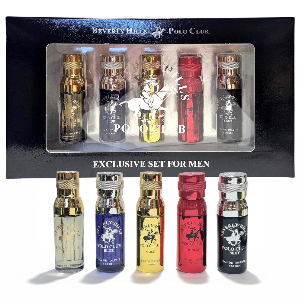 Beverly Hills Polo Club 5 Piece Mini Gift Set Exclusive for Men, EDT Eau De Toilette 5 Mini 0.5oz Bottles -F3-0700 -f3-0703 -B5-1104