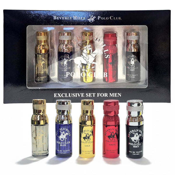 Beverly Hills Polo Club 5 Piece Mini Gift Set Exclusive for Men, EDT Eau De Toilette 5 Mini 0.5oz Bottles -F3-0700 -f3-0703 -B5-1104