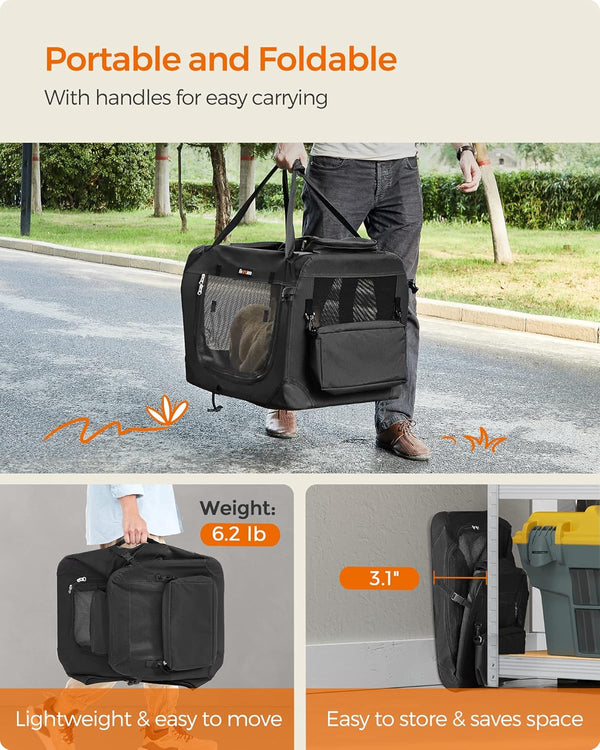 Feandrea 36 Inches Collapsible Soft Dog Crate, Portable Travel Dog Crate for Indoor and Outdoor Use, Dog Carrier Kennel with Safety Zippers, for Living Room, Car, Travelling, Camping, Black M7 - 1654