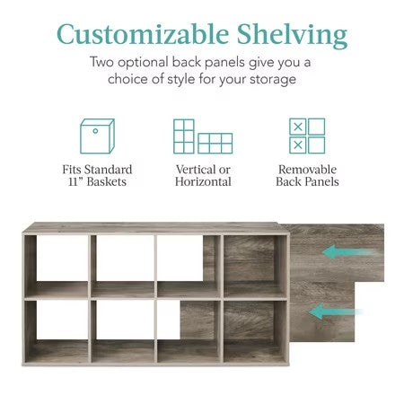 Best Choice Products 8-Cube Bookshelf, 11in Display Storage System, Organizer w/ Removable Back Panels - Greige - H5-0797