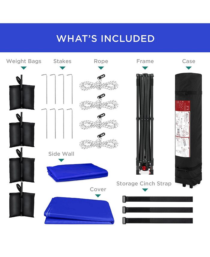 Best Choice Products 10x10ft Easy Setup Pop Up Canopy, Portable Tent w/ Side Wall, 1-Button Push, Case - Blue - K4 - 1978