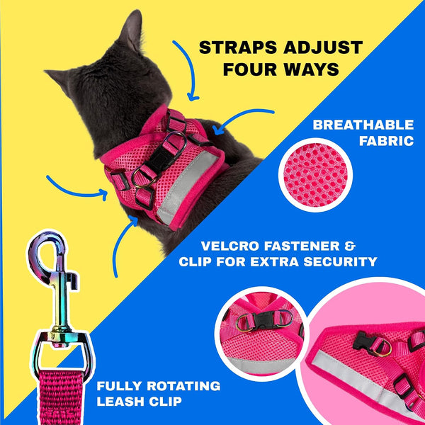 Travel Cat Harness and Leash Set - Adjustable Fit Mesh Cat Harness and Reflective Strap - Comfort Walking Vest for Kitten for Outdoor Walking, Hiking (Small) - L9 - 1641