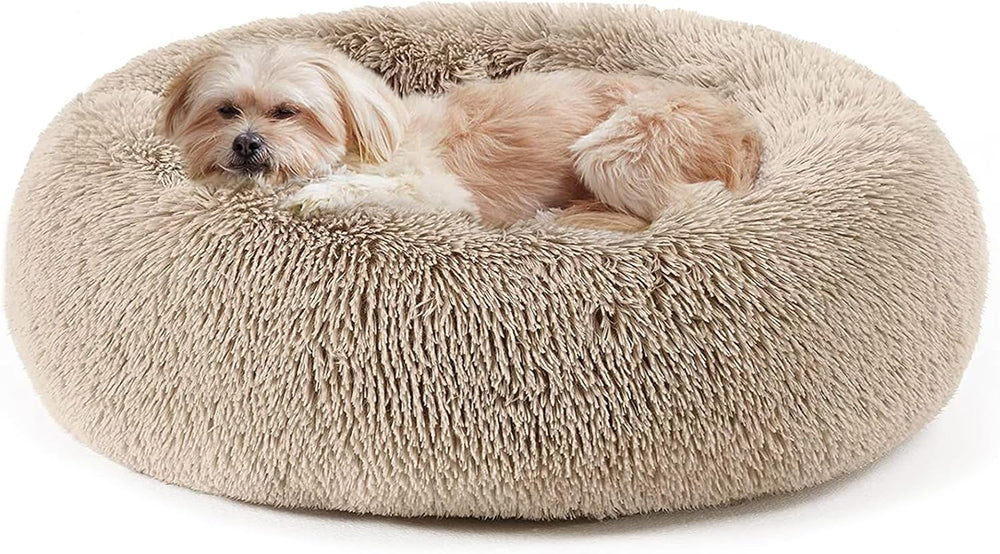 Calming Dog Bed & Cat Bed, Anti-Anxiety Donut Cuddler Warming Cozy Soft Round Fluffy Faux Fur Plush Cushion Bed for Small Medium Dogs and Cats - L9 - 1642