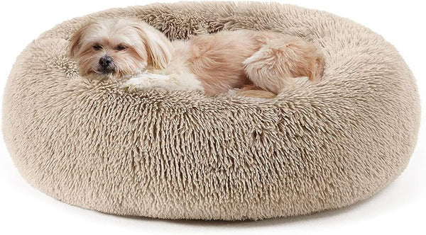 Calming Dog Bed & Cat Bed, Anti-Anxiety Donut Cuddler Warming Cozy Soft Round Fluffy Faux Fur Plush Cushion Bed for Small Medium Dogs and Cats - L9 - 1642