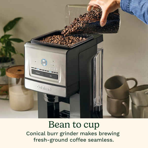 Cuisinart Coffee Maker, Grind and Brew Single Serve Coffee Maker, 6 Cup Sizes, Built-in Stainless Steel Burr Mill, Adjustable Strength, Grind Control and Over Ice Feature, Easy Cleaning - C9 - 1235