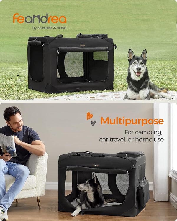 Feandrea 36 Inches Collapsible Soft Dog Crate, Portable Travel Dog Crate for Indoor and Outdoor Use, Dog Carrier Kennel with Safety Zippers, for Living Room, Car, Travelling, Camping, Black M7 - 1654