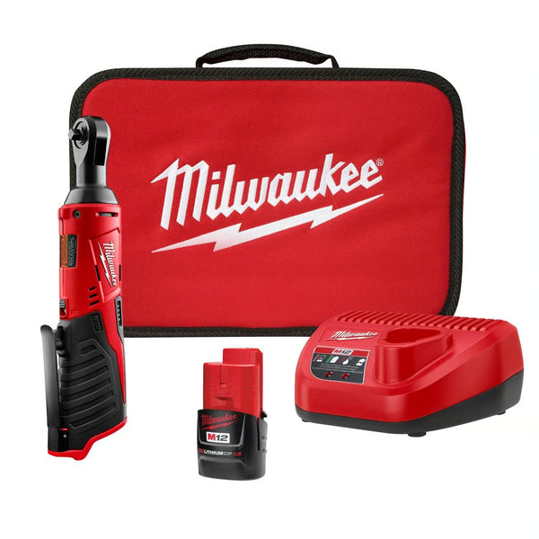 Milwaukee M12 1.5 amps 3/8 in. Cordless Brushed High Speed Ratchet Kit (Battery & Charger) L432 - Tested and Working