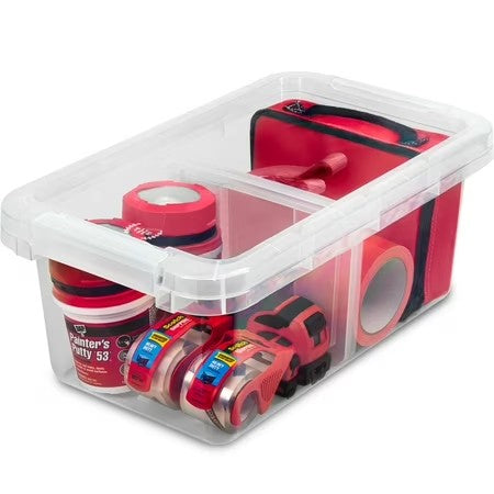 The Home Edit 17 Quart Clear Plastic Storage Bin with Divider Adult Set of 4 -A2-1077