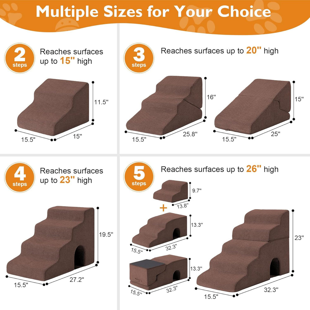 Dog Stairs for Small Dogs 11.5  H, 2-Step Dog Steps for Bed, Pet Stairs and Ramp for Dogs and Cats to Get on Beds, Couch, Non-Slip Balanced Pet Steps with Waterproof Cover, Brown - J3 - 1985