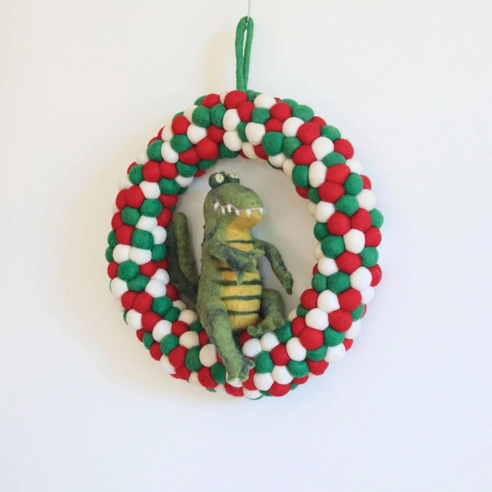 Handmade Felt Pompom Ball Christmas Wreath, Pompom Ball Holiday Door Decor, Fair Trade Handcrafted Pompom Ball Wreath for a Warm Christmas, Unique Boho Holiday Decoration - B3 - 1364