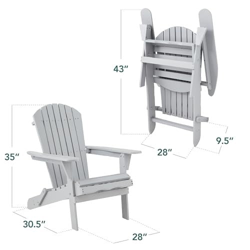 Folding Wooden Adirondack Chair, Accent Furniture W/ Natural Woodgrain - Slate Gray -B10-0588 -B10-0589