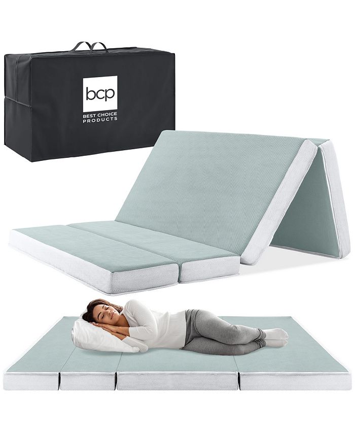 Best Choice Products 4in Thick Folding Portable Seafoam Mattress Topper w/ Carry Case, Washable Cover - Green - Full - D10 - 718