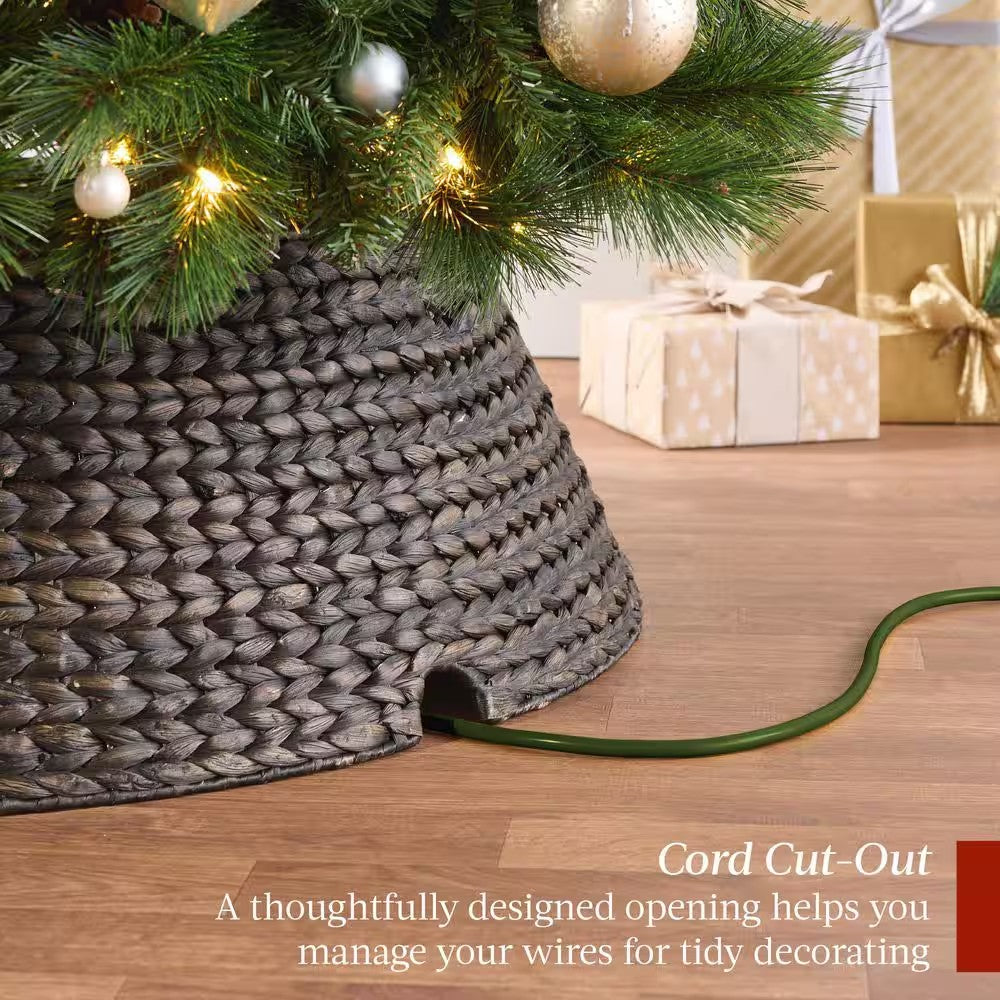 36 in. Tobacco Woven Hyacinth Christmas Cellulose Tree Collar with Cord Cut-Out -E2-1650