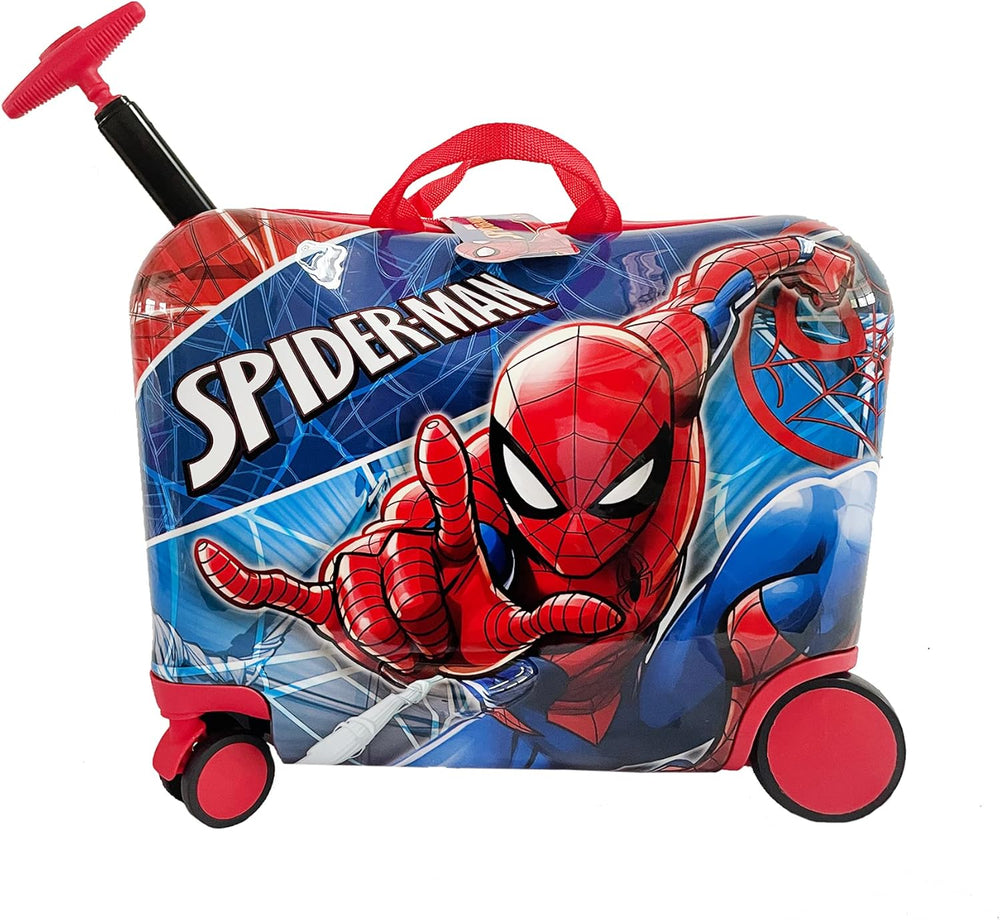 Fast Forward Spiderman Ride on Luggage for Kids, 18' Suitcase with Seat for Kids, Cute Lightweight Travel Trolley 1707