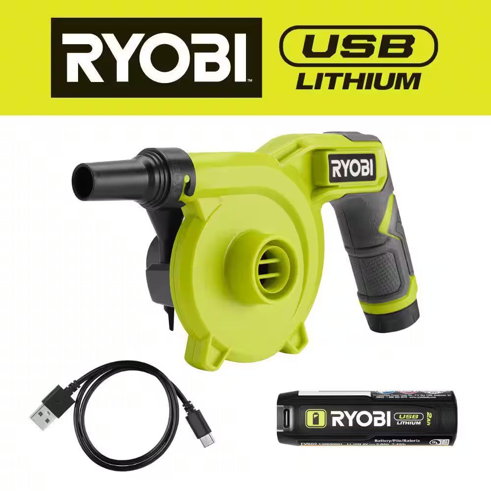 RYOBI USB Lithium Cordless High Volume Inflator Kit with USB Lithium 2.0 Ah Battery and Charging Cable 1674