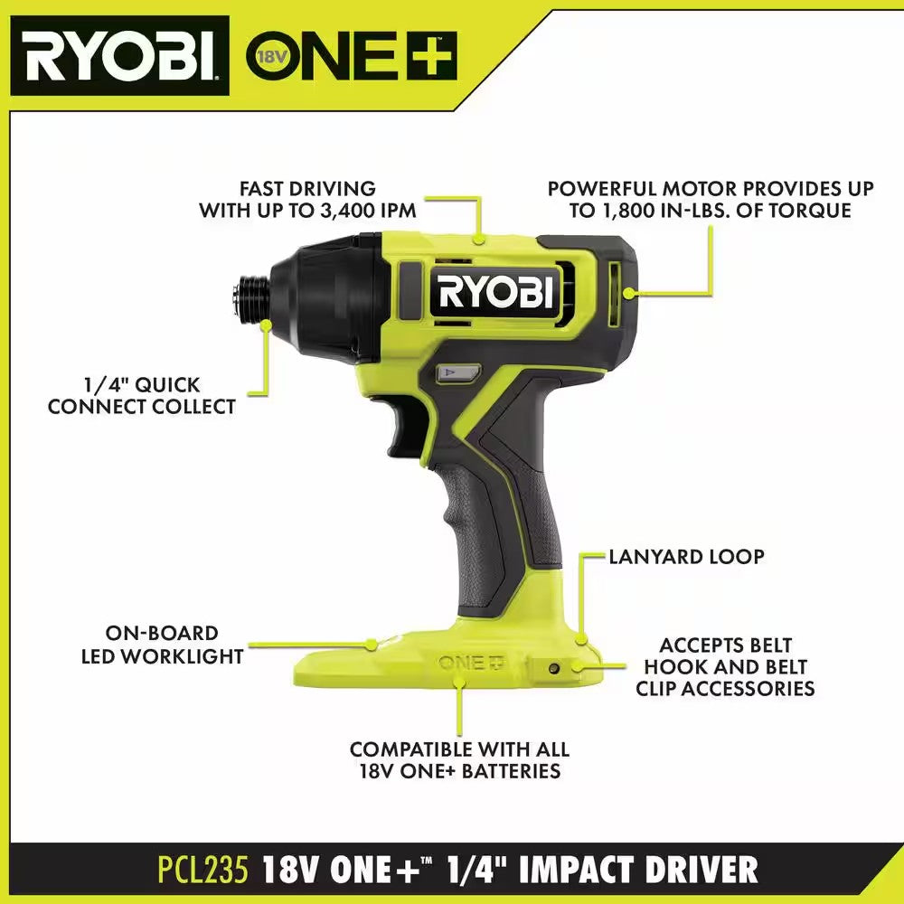 RYOBI ONE+ 18V Cordless 2-Tool Combo Kit with Drill/Driver, Impact Driver, (2) 1.5 Ah Batteries, and Charger 1683