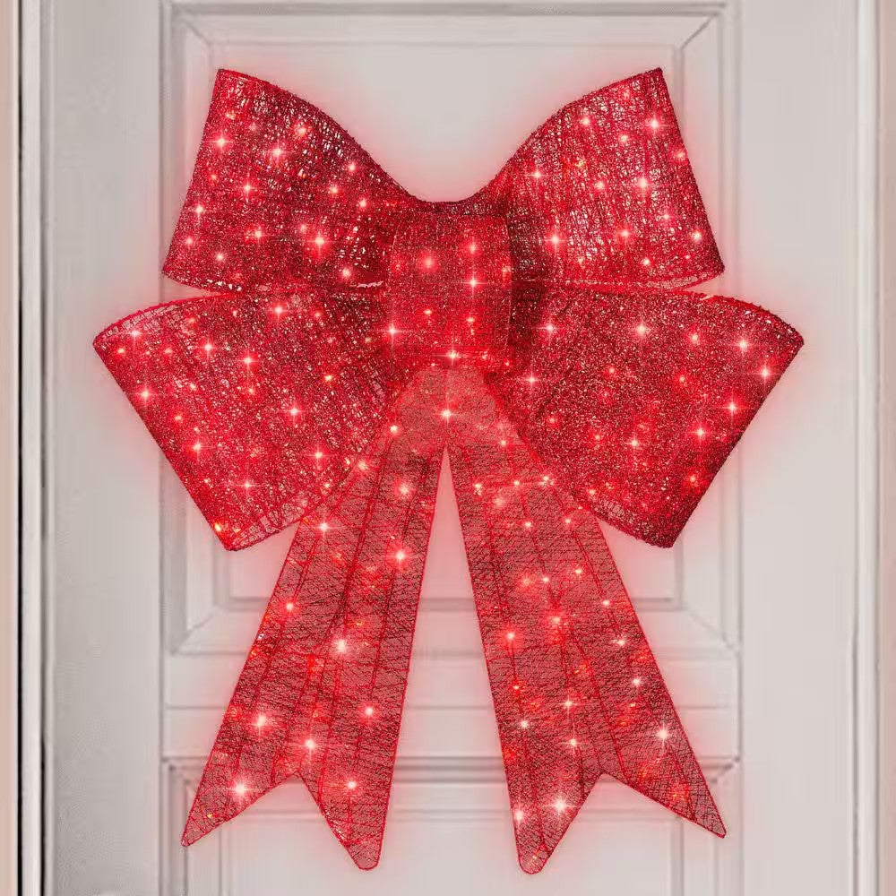 Best Choice Products 36 in. Pre-Lit XL Christmas Bow, Large Outdoor Decoration with 8 LED Light Functions and Hook D9 - 716