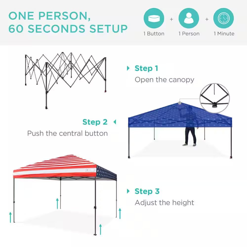 10 ft. x 10 ft. American Flag Easy Setup Pop Up Canopy Instant Portable Tent w/1-Button Push and Carry Case - K1 - 1943