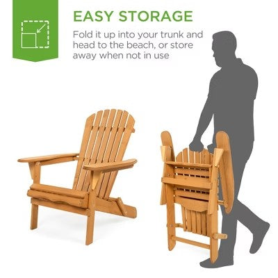 Best Choice Products Folding Adirondack Chair Outdoor Wooden Accent Lounge Furniture for Yard, Patio w/ Natural Finish 1851